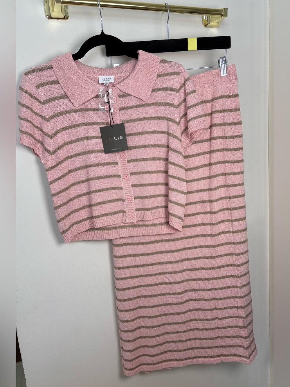 NWT Le Lis Pink Brown Stripe Skirt Set